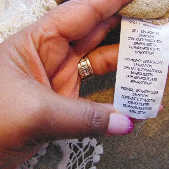 Altar'd State Women's Tan Pom Pom Embroidered Lace Trim Sweater Dress SIZE S - Picture 11 of 14